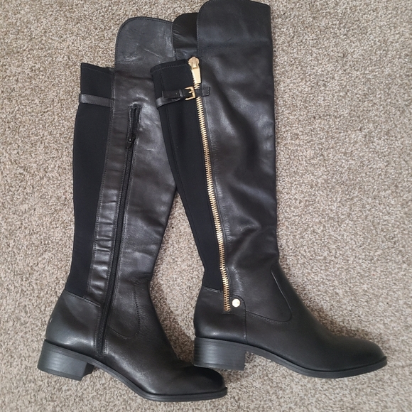 Calvin Klein Shoes - Calvin Klein Gladys Over The Knee Leather Stretch Panel Zipper Riding Boots